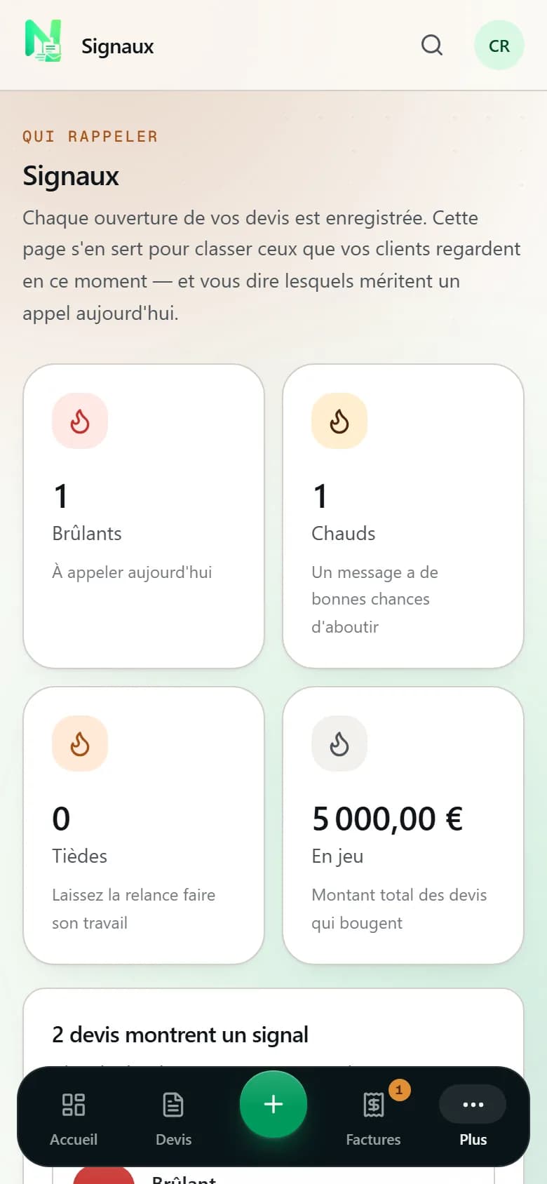 L'écran Signaux : les devis que vos clients consultent en ce moment